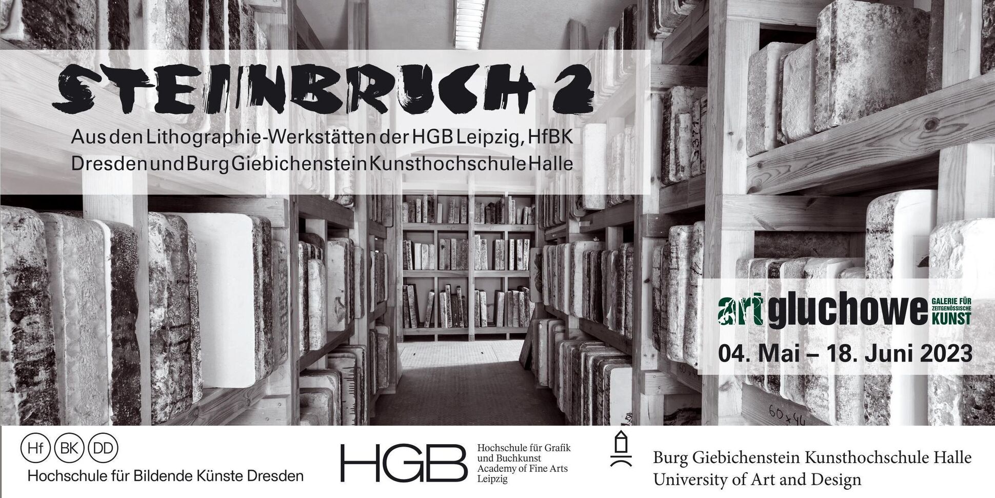 Flyer zur Ausstellung schwarz weiß Lithographie