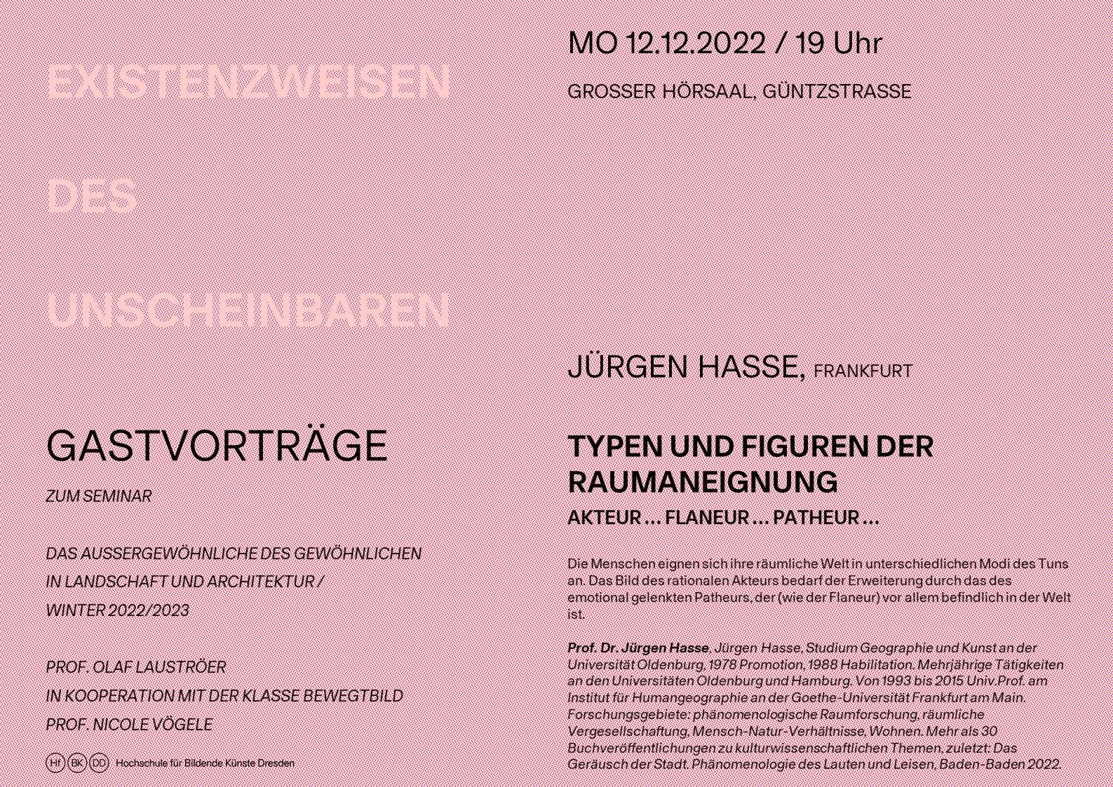 Poster für den Gastvortrag von Jürgen Hasse