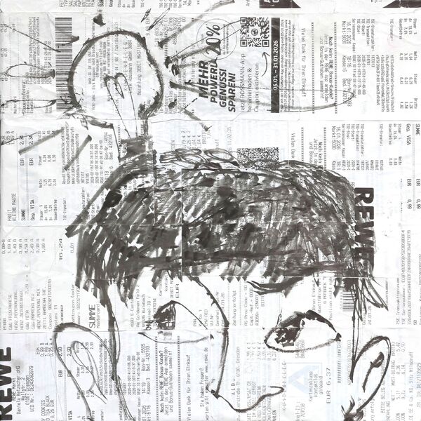 Zeichnung eines Gesichts auf Kassenbelegen