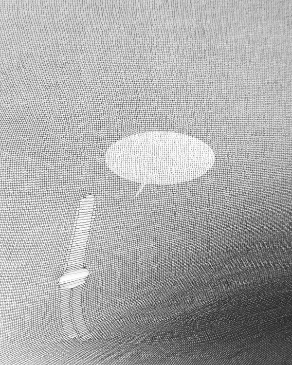 Schwarz-weiß Bild eines Gewebes mit Laufmaschen.
