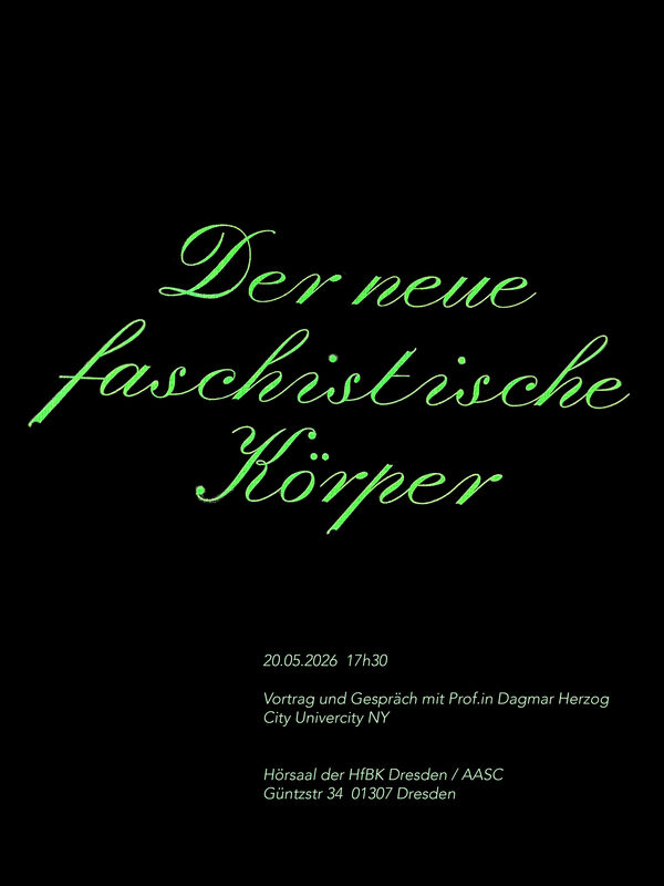 Ankündigungsgrafik: Grüne Script Font auf schwarzem Hintergrund