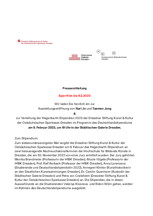 Presseinformation Hegenbarthstipendium 2023