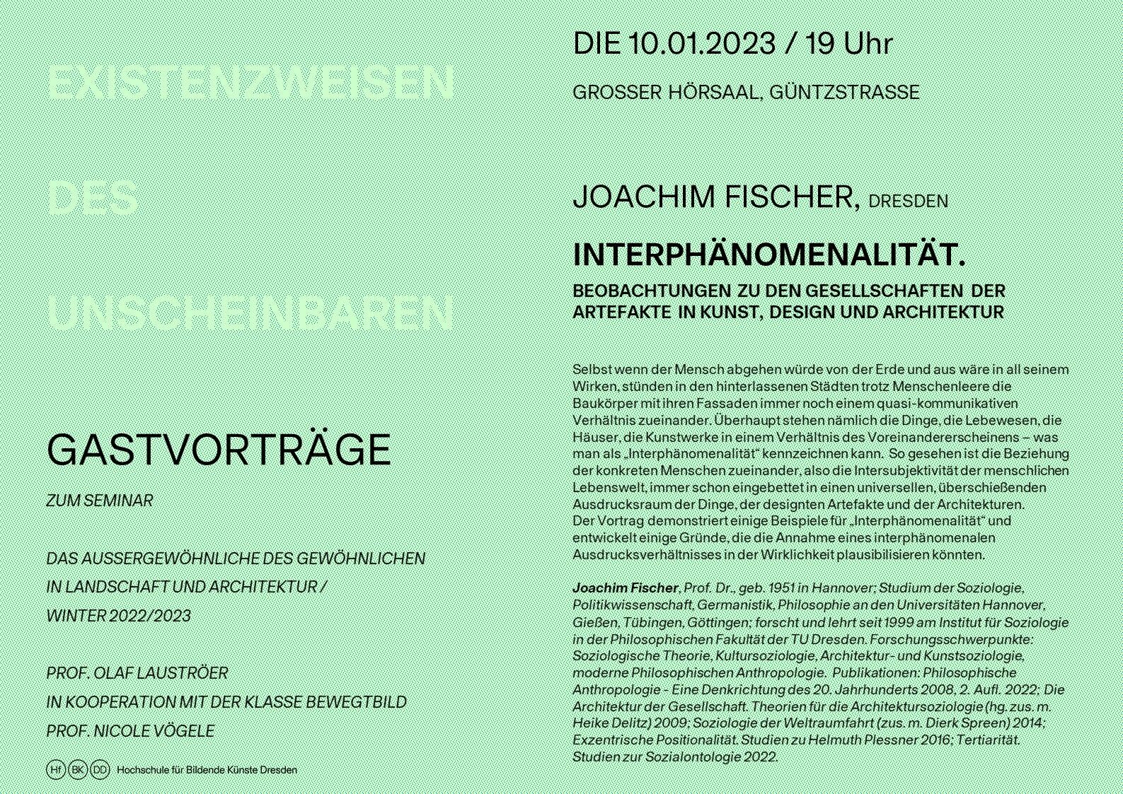 Plakat für den Gastvortrag von Joachim Fischer