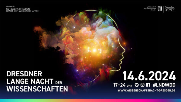 Plakat zur Langen Nacht der Wissenschaft 2024, Bild einer Galaxie, die aus einem Kopf erwächtst