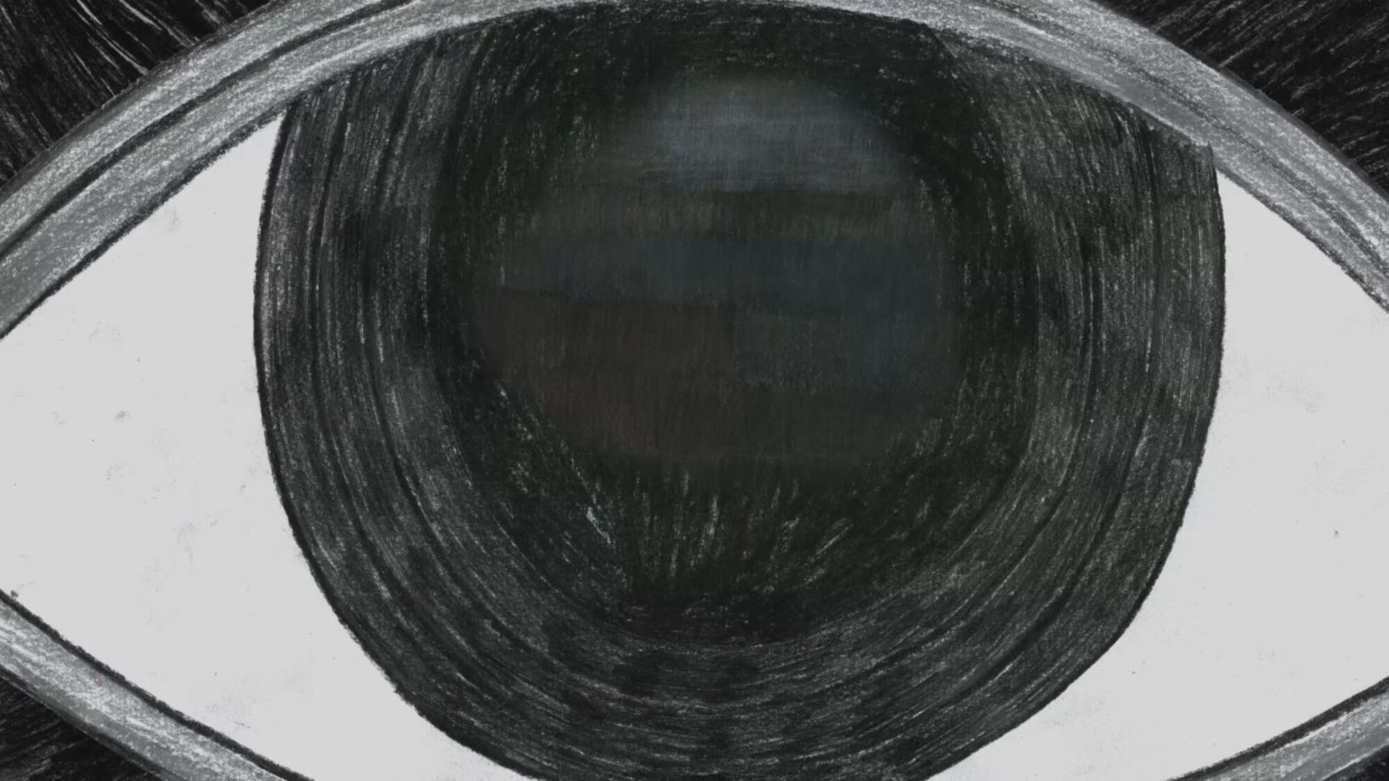 Ausschnitt aus einem Animationsfilm. Grafitzeichnung von einem schwarz-weißen Auge.