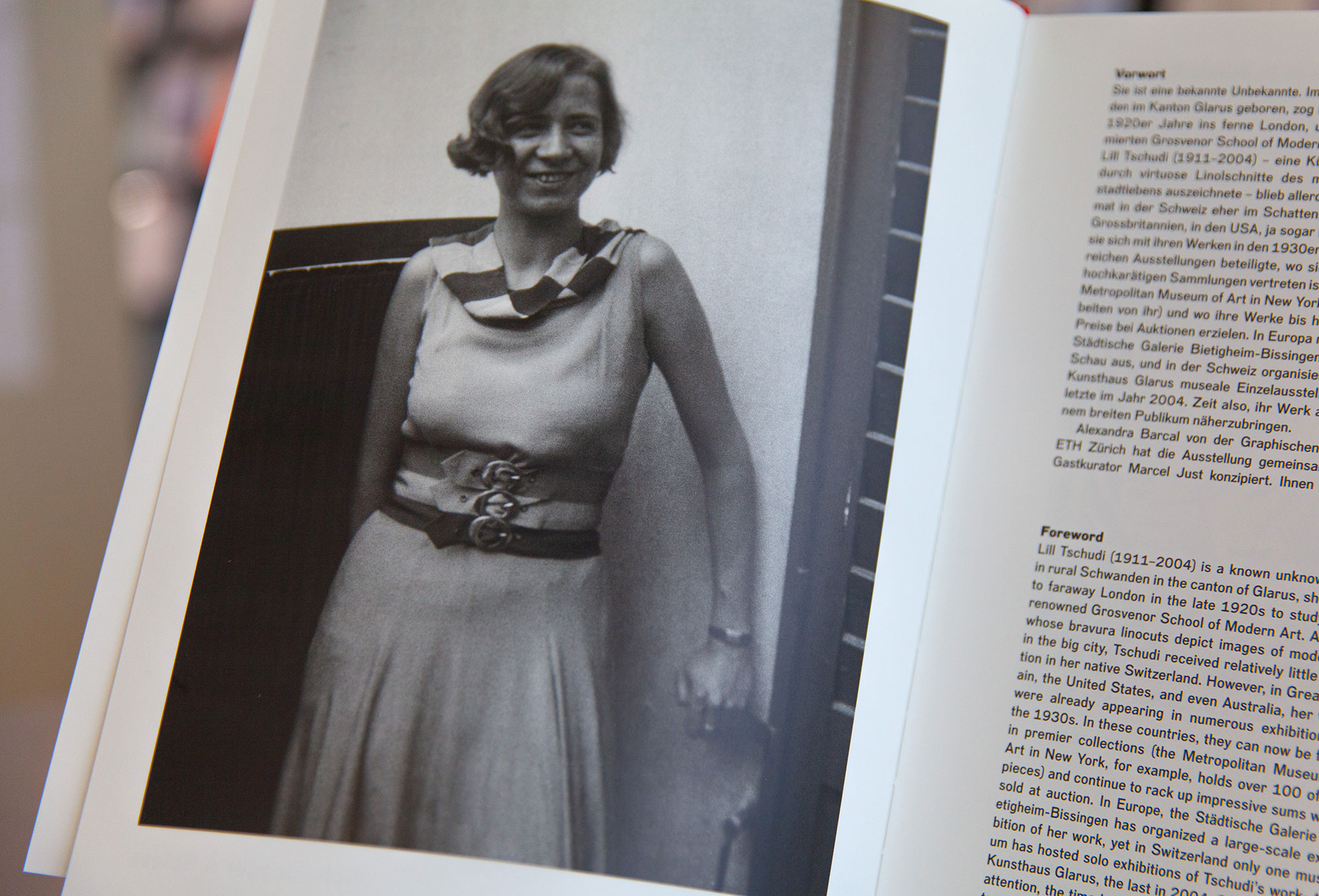 Detail of an illustration from the book "Lili Tschudi". Portrait photograph of Lili Tschudi.
