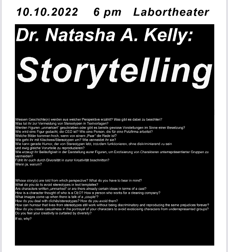 Plakat für die Veranstaltung mit Dr. Natasha A. Kelly