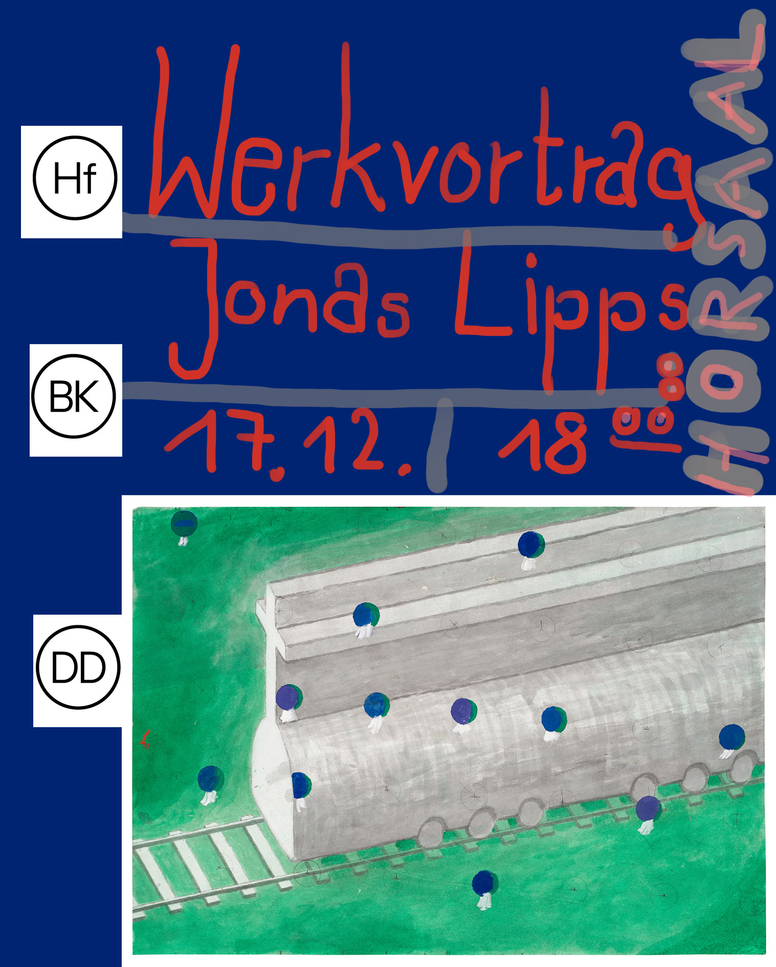 Plakat mit Typografie und einer antistyle Zeichnung