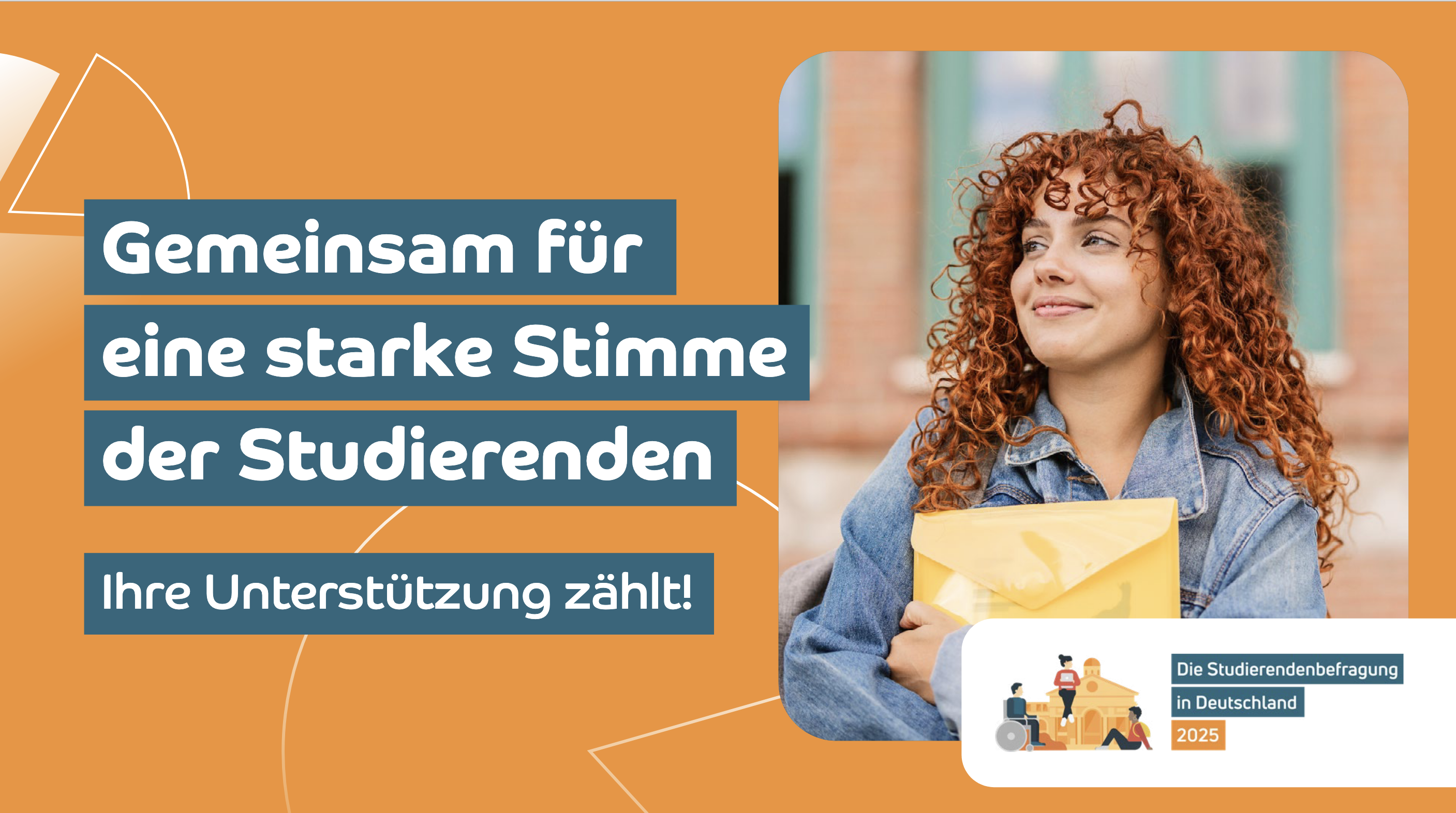 flyer, orange mit Aufruf zur Teilnahme an der Umfrage