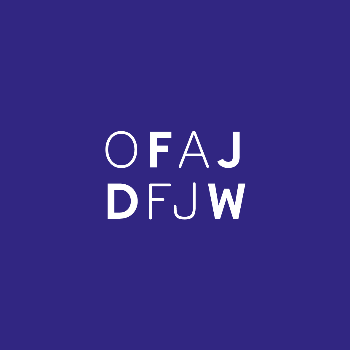 Logo OFAJ DFJW, Sans Serif All Caps auf dunkelblauem Hintergrund