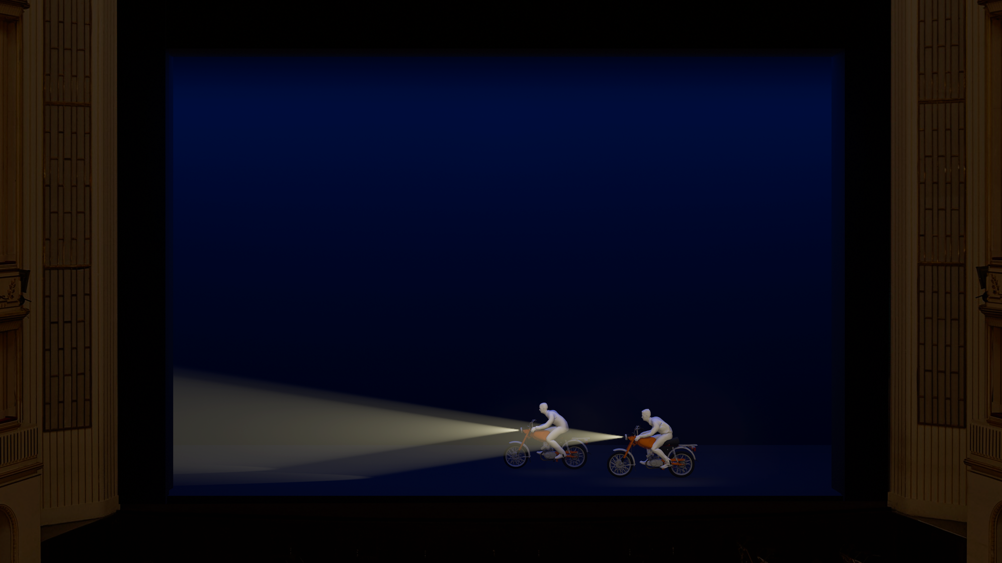 [Translate to Englisch:] Still aus einer Animation, zwei kleine Personen mit Taschenlampen, große Lichtkegel