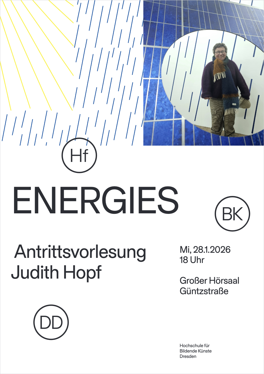 Ankündigungsplakat. Grafik und ein Foto von Judith Hopf