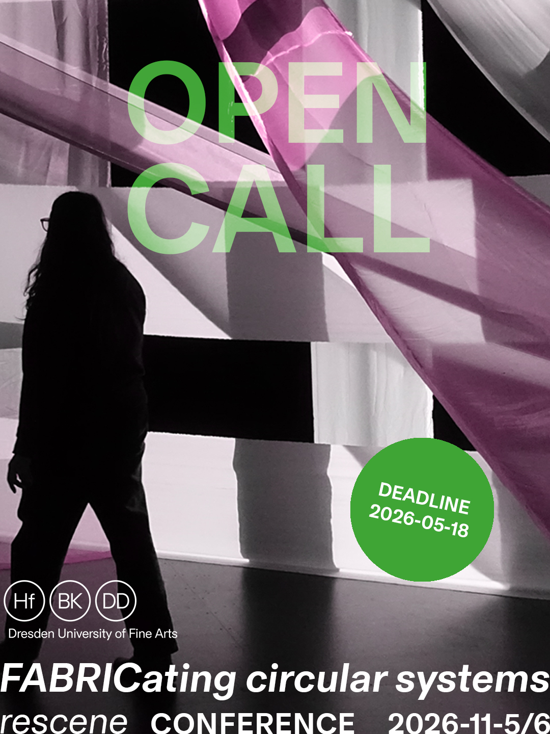 poster for the opencall, typography and parts of a stage design with textile elements