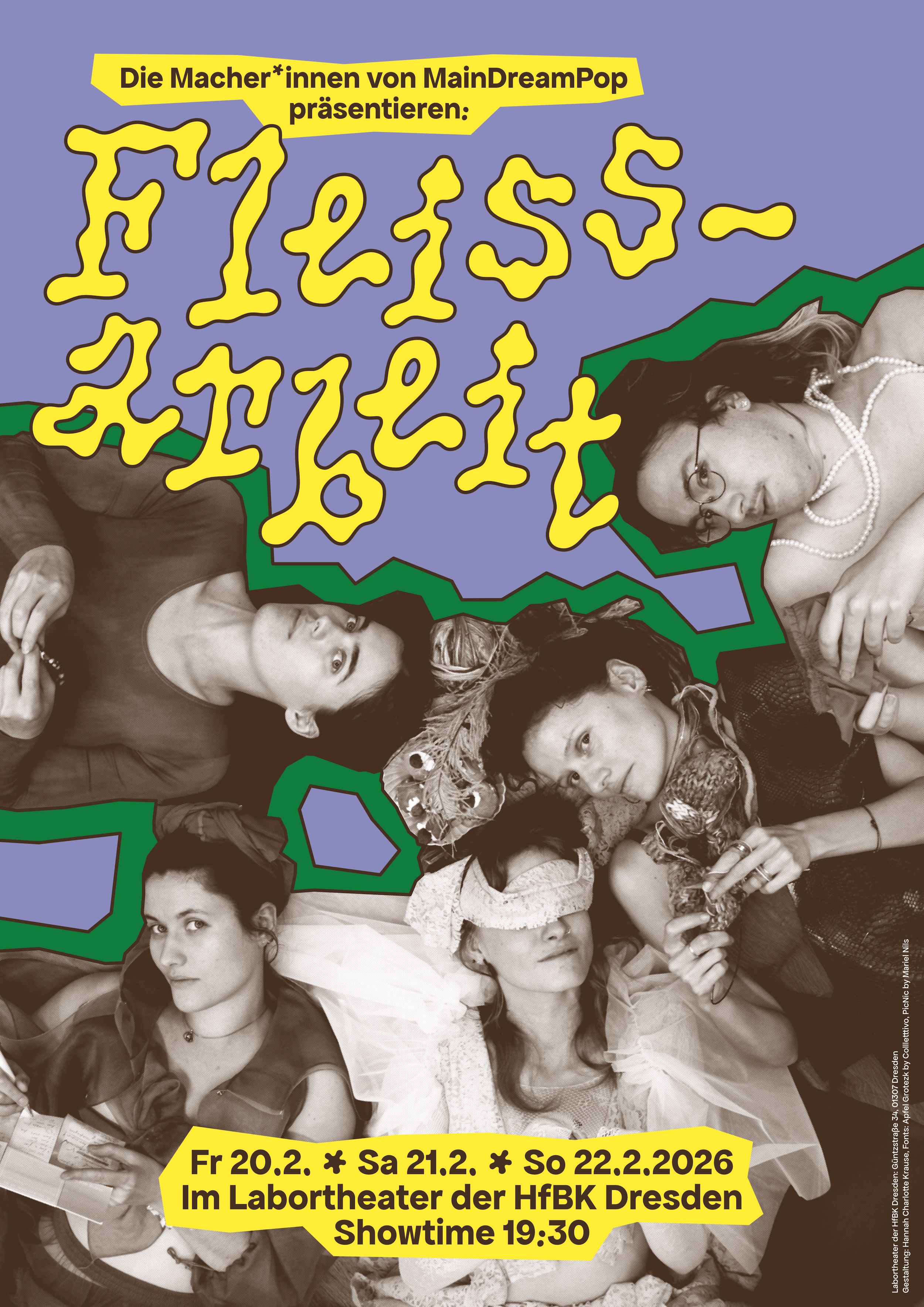 Fleißarbeit Plakat mit Typografie und Gruppenfoto