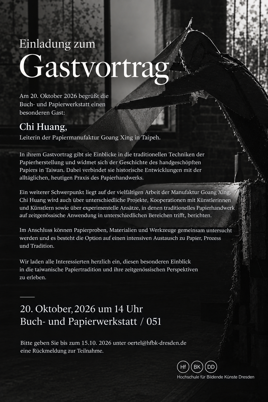 Veranstaltungsankündigung, schwarzes Bild mit Typografie