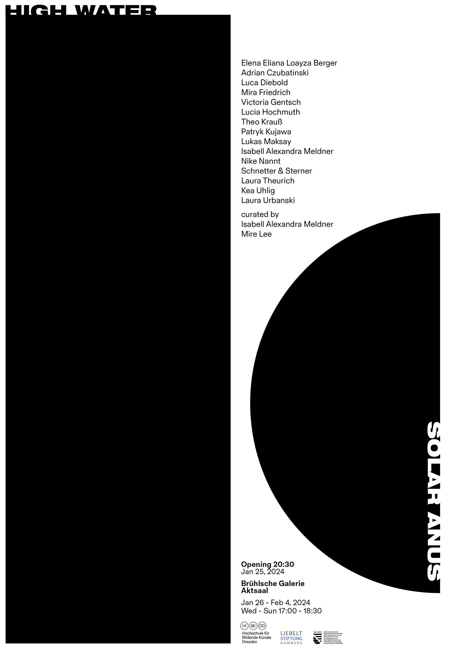 schwarz weißes Plakat für die Ausstellung mit Mire Lee